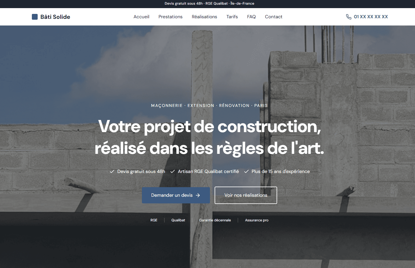 Maquette site internet maçonnerie à Antony (92) — Bâti Solide