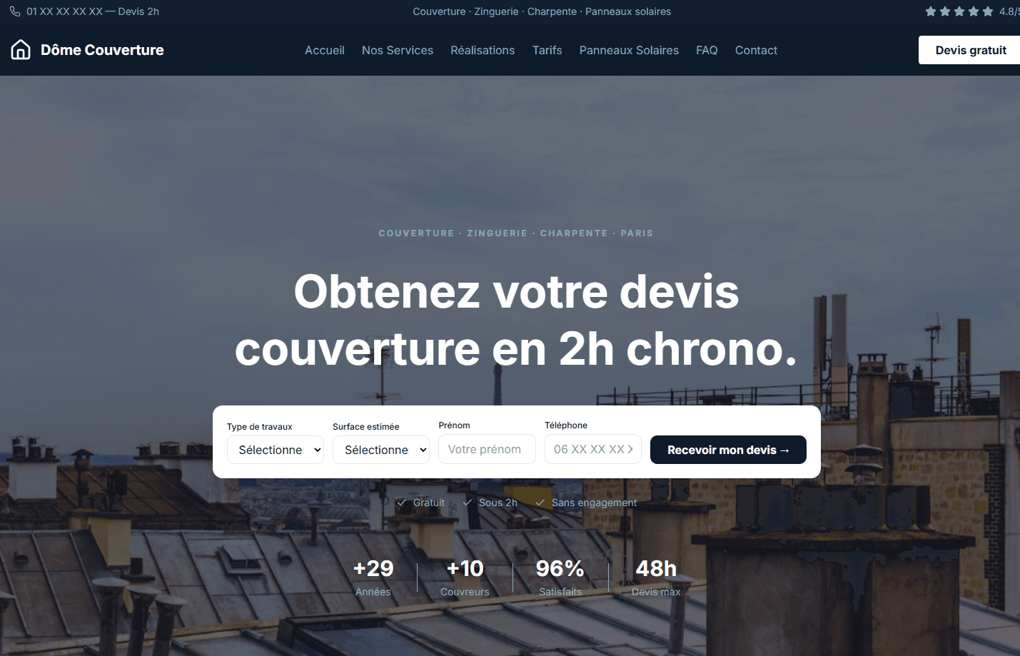Aperçu du projet Dôme Couverture — site internet toiture Boulogne-Billancourt (92)