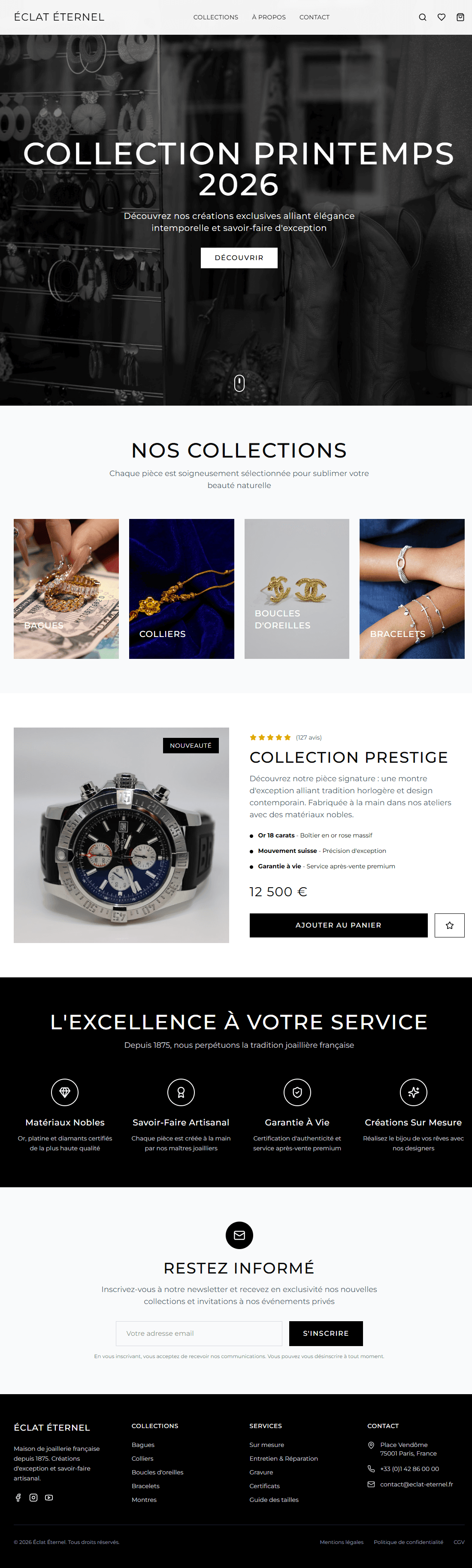 Maquette site internet bijouterie à France — Éclat Éternel