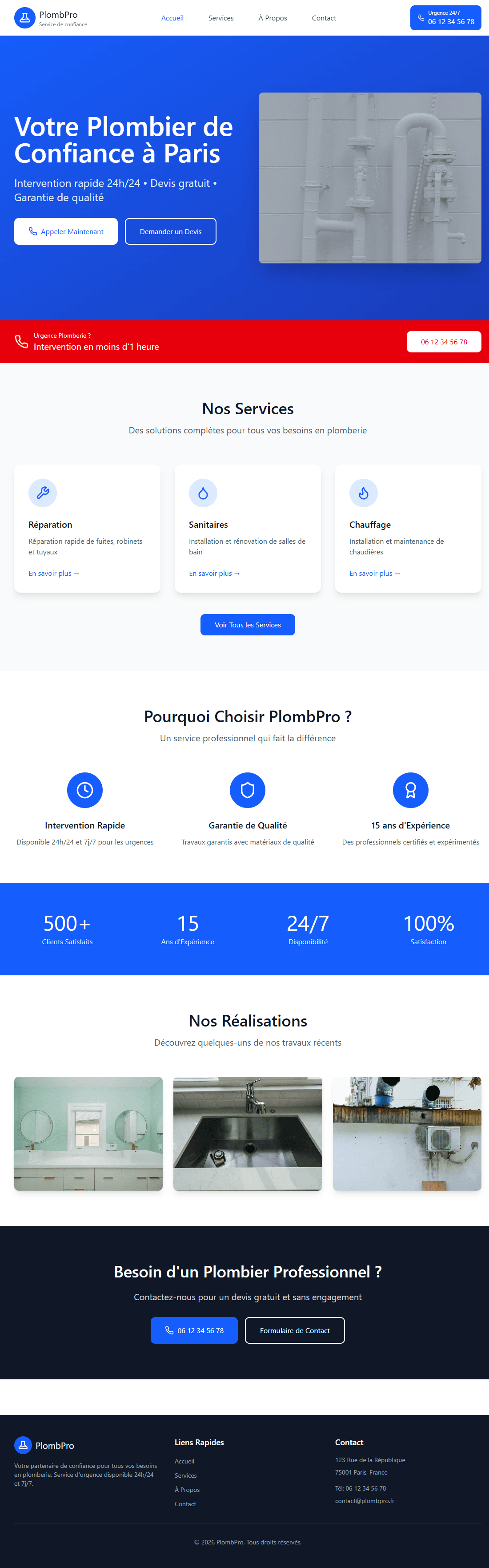 Aperçu du projet PlombPro Paris — site internet plomberie Évry-Courcouronnes (91)