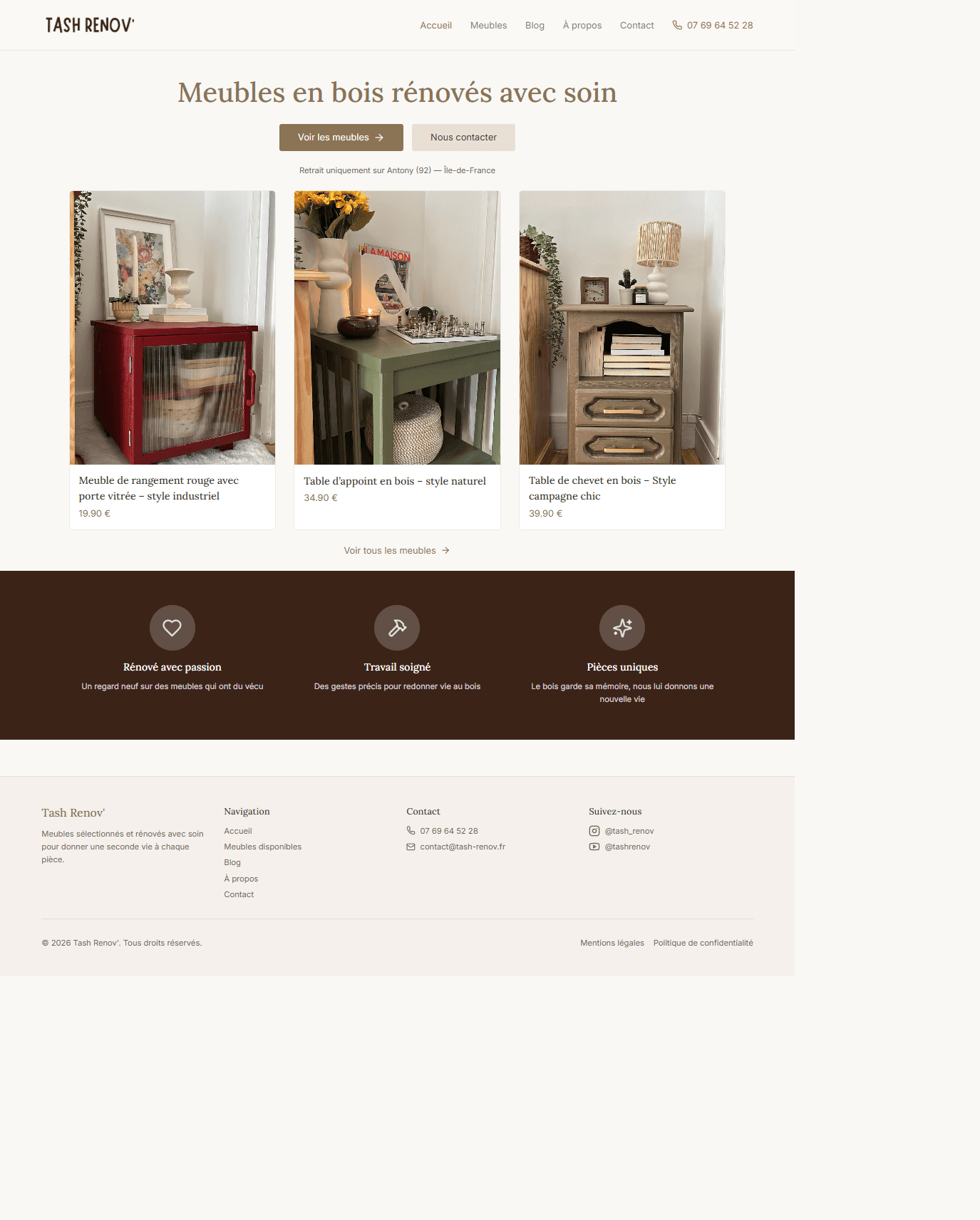 Maquette site internet site vitrine à France — Tash Renov'